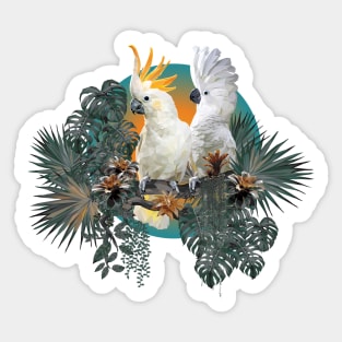 polygonal illustration group of Cockatoo birds with amazon leaves Sticker